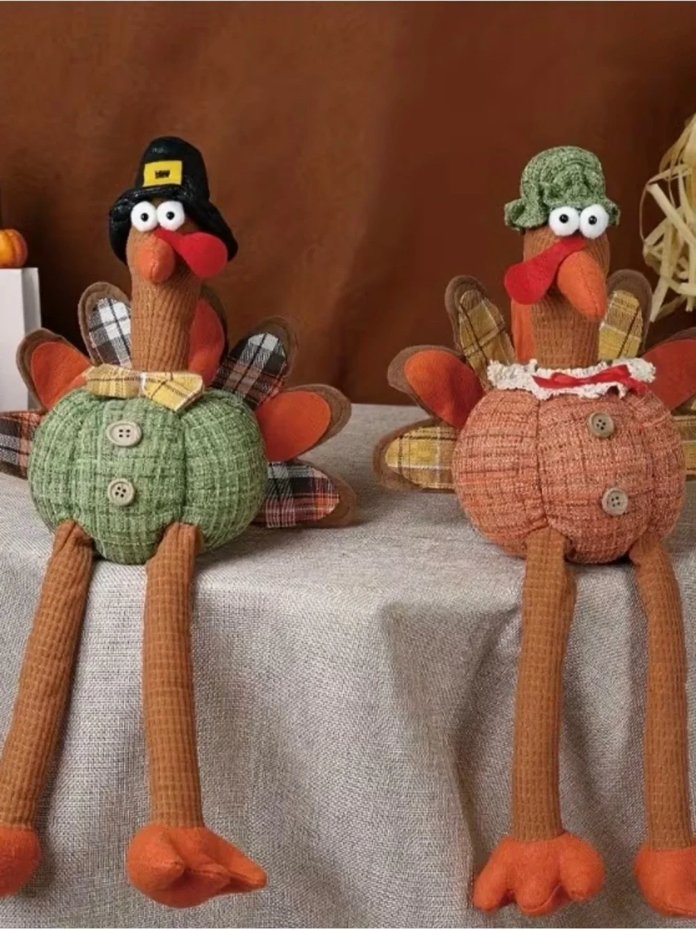NWT Green and Orange Fall Plush Thanksgiving Turkey Pair